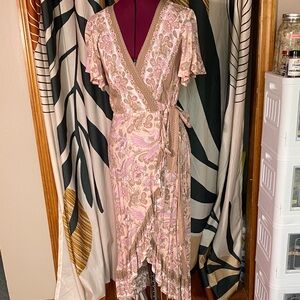 Chic Asymmetrical wrap Pink Floral Dress